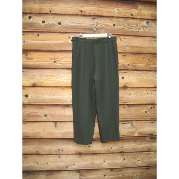 Vintage Jaeger Olive Green Crepe Wool Tapered Pleated High Rise Pants 12 - Picture 4 of 6